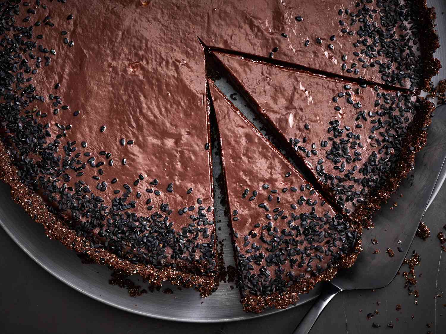 Miso Chocolate Tart with Black Sesame–Chocolate Graham Cracker Crust