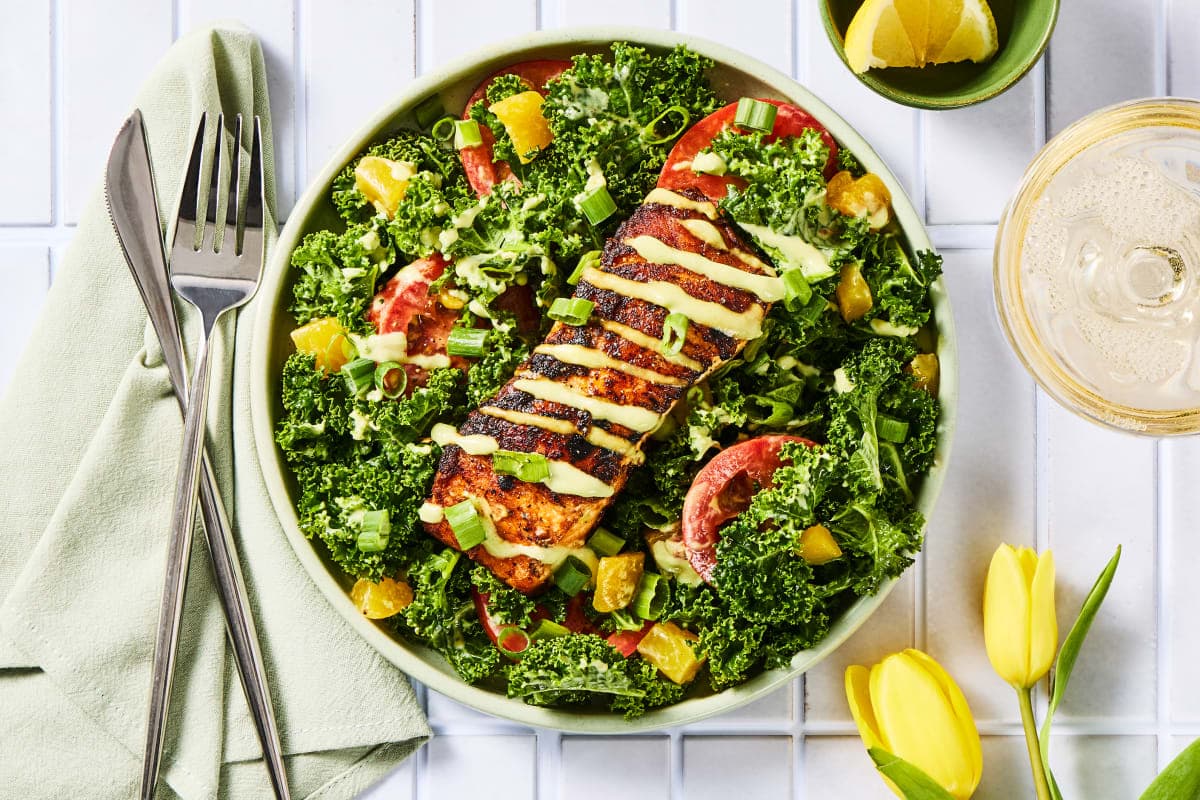 Pan-Seared Salmon with Kale and Apple Salad