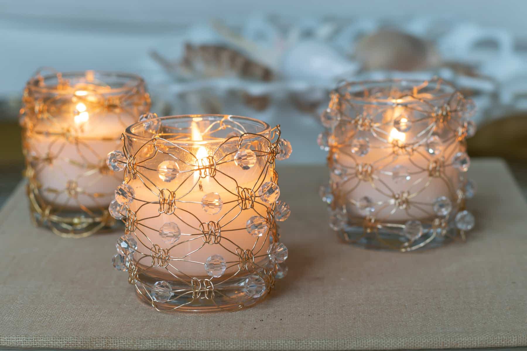 Wire Macrame and Beaded Votives