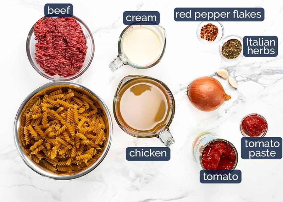 One pot creamy tomato beef pasta