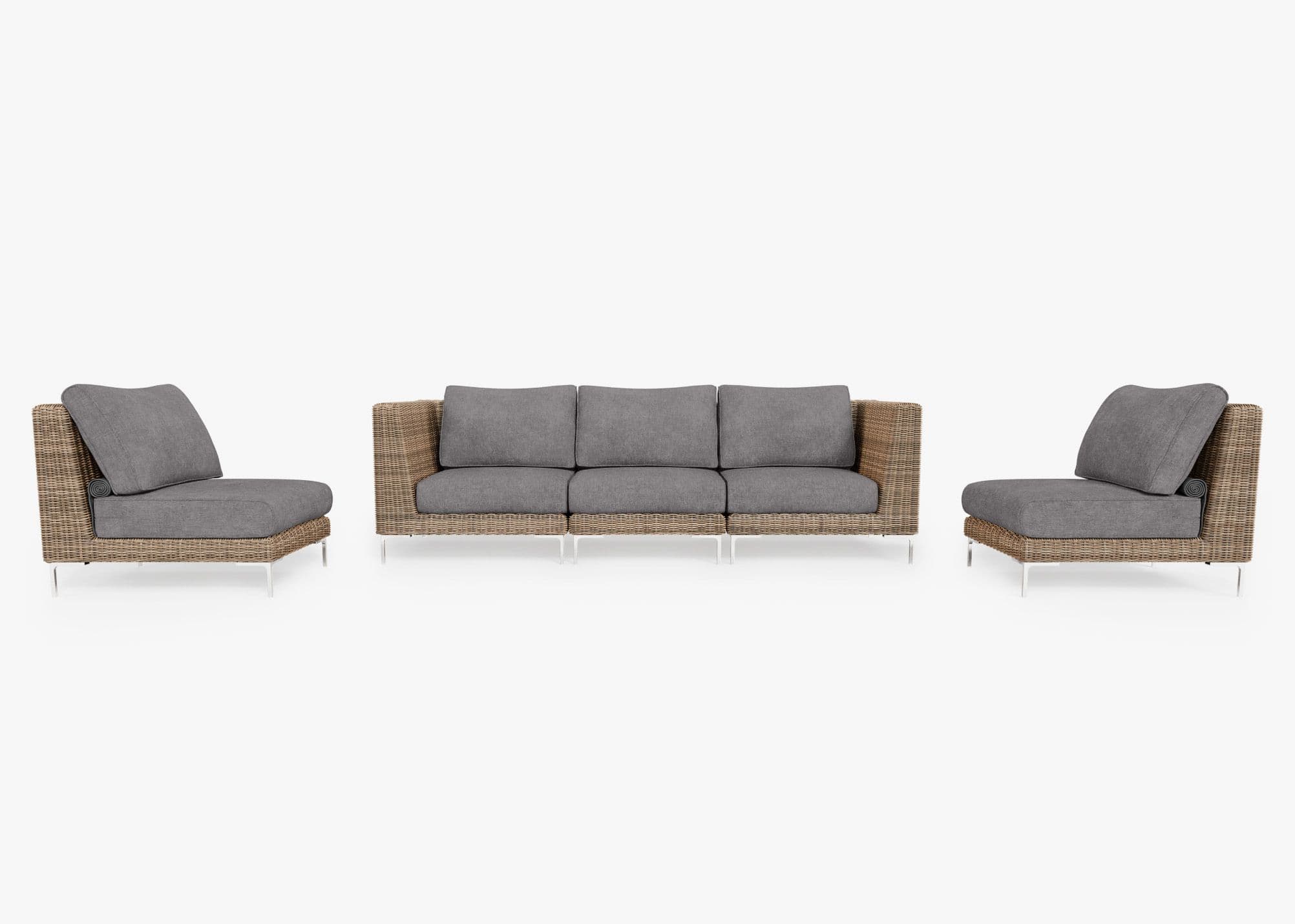 Outer Wicker Outdoor Sofa With Armless Chairs, 5-Seat