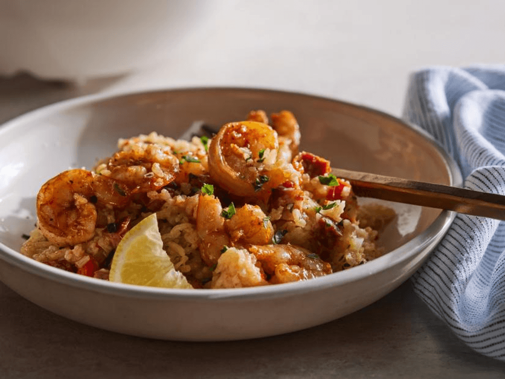 Healthy Rice Cooker Garlic Shrimp with Chorizo