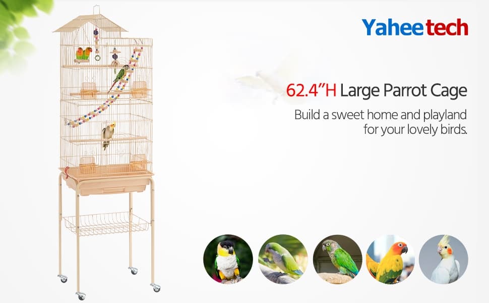 Yaheetech Play Top Detachable Rolling Stand Metal Bird Cage